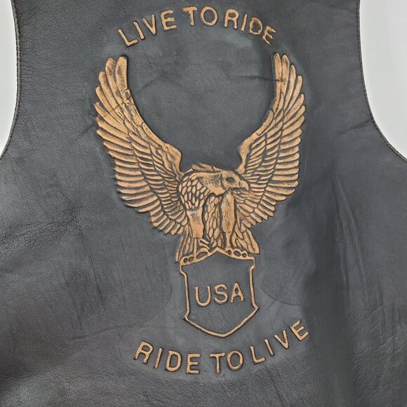 Bikers Dream Apparel Men's Live To Ride Ride To Live Eagle Snap Up Vest Size 54 - Picture 10 of 13